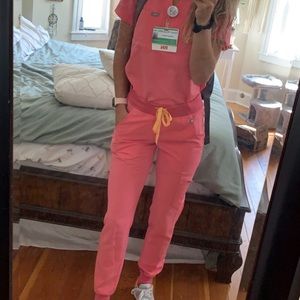 Neon pink figs scrubs jogger style